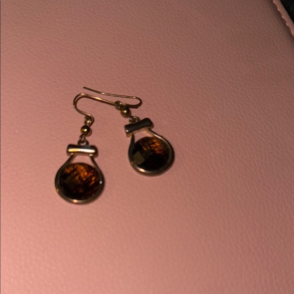 Elegant Gold and Brown Drop Earrings - Picture 3 of 4
